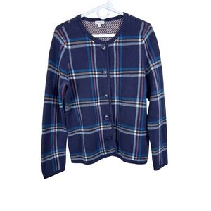 Talbots Women's Blue Plaid Button Front Cardigan Sweater‎ Women Size Large